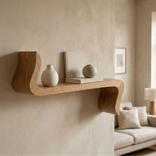 Load image into Gallery viewer, Luxury Royal Handmade Teak Wood Sculptural Floating Shelf, Japandi Modern Wood Wall Decor

