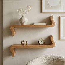 Load image into Gallery viewer, Luxury Royal Handmade Teak Wood Sculptural Floating Shelf, Japandi Modern Wood Wall Decor
