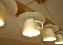 Load image into Gallery viewer, Wood Pendant ceiling chandelier made of natural wood and cups, lighting for the kitchen, dining room, rustic  chandelier above the table
