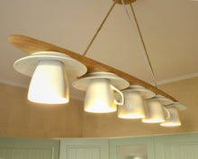 Load image into Gallery viewer, Wood Pendant ceiling chandelier made of natural wood and cups, lighting for the kitchen, dining room, rustic  chandelier above the table

