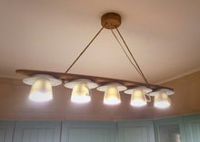 Load image into Gallery viewer, Wood Pendant ceiling chandelier made of natural wood and cups, lighting for the kitchen, dining room, rustic  chandelier above the table
