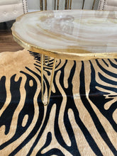 Load image into Gallery viewer, Luxury Resin geode coffee table, white and gold decorative table with gold hairpin legs.
