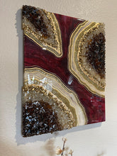 Load image into Gallery viewer, Resin Geode Wall Art: Burgundy, Cream, and Gold Crystal Decor
