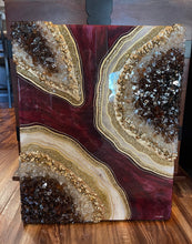 Load image into Gallery viewer, Resin Geode Wall Art: Burgundy, Cream, and Gold Crystal Decor
