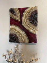Load image into Gallery viewer, Resin Geode Wall Art: Burgundy, Cream, and Gold Crystal Decor
