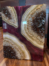 Load image into Gallery viewer, Resin Geode Wall Art: Burgundy, Cream, and Gold Crystal Decor

