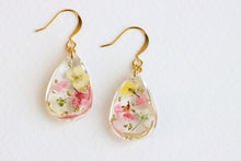 Load image into Gallery viewer, Resin Drop Earrings with Pressed Flowers and Gold Flakes
