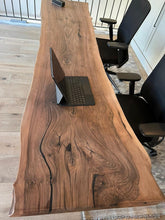 Load image into Gallery viewer, Live Edge Walnut Shade Office Desk: Solid Wood Slab, Modern Metal Legs
