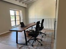 Load image into Gallery viewer, Live Edge Walnut Shade Office Desk: Solid Wood Slab, Modern Metal Legs
