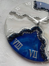 Load image into Gallery viewer, Resin geode clock, geode painting, resin art , abstract painting, wall art living room, geode wall picture, silver wall decor, modern art 12 inch
