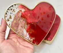 Load image into Gallery viewer, Valentine’s Day decoration red heart coasters, resin coaster set with edges. Great Valentines galentines gift wife, girlfriend, mom
