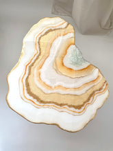 Load image into Gallery viewer, White &amp; Gold elegant coffee table, Epoxy resin geode coffee table, Agate coffee table, Geode table with live edge table, Custom coffee table
