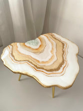 Load image into Gallery viewer, White &amp; Gold elegant coffee table, Epoxy resin geode coffee table, Agate coffee table, Geode table with live edge table, Custom coffee table

