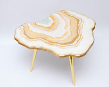 Load image into Gallery viewer, White &amp; Gold elegant coffee table, Epoxy resin geode coffee table, Agate coffee table, Geode table with live edge table, Custom coffee table
