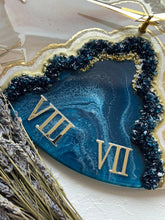 Load image into Gallery viewer, Geode resin clock Resin art wall clock Unique home decor Wedding gift Custom clock in white beige and blue geode wall art Abstract art Gold 12 Inch
