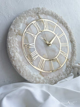 Load image into Gallery viewer, Luxury Resin Wall Clock – White and Gold Geode Clock – Elegant Modern Wall Art – Oversized Epoxy Clock – Custom Handmade Gift - Housewarming - 14 Inch

