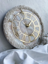Load image into Gallery viewer, Luxury Resin Wall Clock – White and Gold Geode Clock – Elegant Modern Wall Art – Oversized Epoxy Clock – Custom Handmade Gift - Housewarming - 14 Inch
