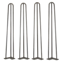Load image into Gallery viewer, Solid raw bare metal heavy duty hairpin table legs 3-prong set of 4 with free screws - Pack of 4
