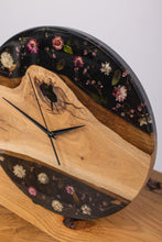 Load image into Gallery viewer, Floral Resin Wall Clock, Solid Wood and real flowers Unique Home Decor
