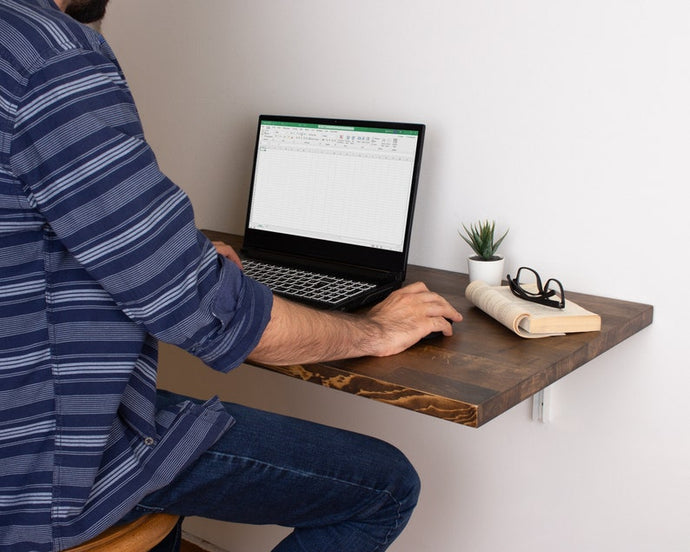 Premium Handcrafted Wooden Solid Wood Floating Desk, Wall Mounted Desk, Wall Hanging Desk, Laptop Desk, Study Table, Work From Home, Fold Down Desk