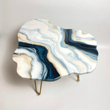 Load image into Gallery viewer, White &amp; Navy blue coffee table, Epoxy resin coffee table, Custom coffee table, Geode coffee table, Unique side table, Marble coffee table
