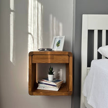 Load image into Gallery viewer, Modern Handmade Wood Floating Nightstand with Drawer, Wall Mounted Solid wood designer Night Stand
