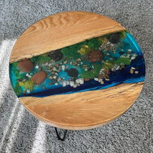Load image into Gallery viewer, Stones , Wood and Resin Work Table, Epoxy Round Table / Coffee Table / Pedestal
