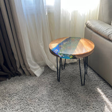 Load image into Gallery viewer, Stones , Wood and Resin Work Table, Epoxy Round Table / Coffee Table / Pedestal
