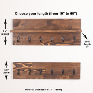 Premium Wooden Handcrafted Coat Rack with Shelf | Floating Shelf Entryway Organizer Towel Rack Key Holder Leash Holder Key Hooks Wall Mounted Bag Holder Wooden