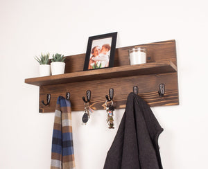 Premium Wooden Handcrafted Coat Rack with Shelf | Floating Shelf Entryway Organizer Towel Rack Key Holder Leash Holder Key Hooks Wall Mounted Bag Holder Wooden