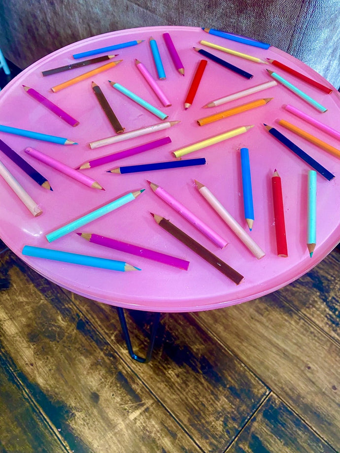 Resin Table with Pencils preserved for Memories, Gift For Kids , Premium Resin Table Home Decor