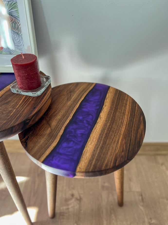 Resin Nested Coffee Table with Live Edge Walnut Wood, Minimalist Modern Design - 1 Table