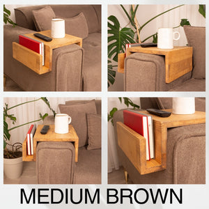 Wooden Handcrafter Sofa Arm Rest Table with Magazine Stand, Modern Wood Armrest Table, Sofa Arm Tray Table, Handmade Couch Tray, Custom Wood Sofa Arm Table
