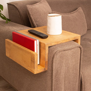 Wooden Handcrafter Sofa Arm Rest Table with Magazine Stand, Modern Wood Armrest Table, Sofa Arm Tray Table, Handmade Couch Tray, Custom Wood Sofa Arm Table