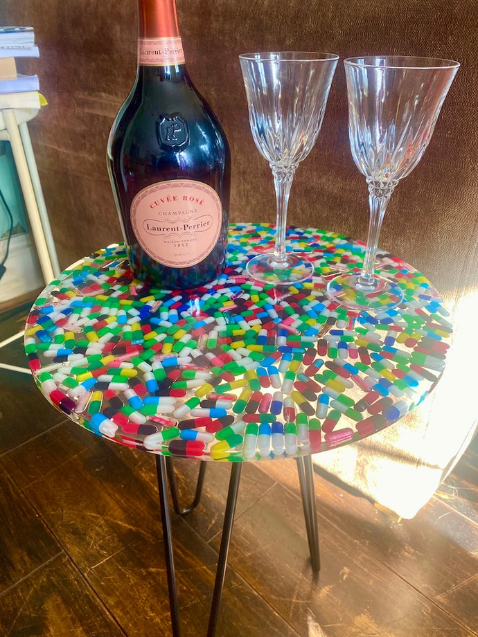 Unique Table With Pills Preserved in Resin , home decor, coffee table, side table happy pills Resin top table top