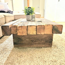 Load image into Gallery viewer, Coffee table made of historic, solid wooden beams - Rectangular lounge table unique, handmade, solid wood
