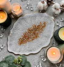 Load image into Gallery viewer, Gold and White Resin Plate – Decorative Serving Tray, Wedding Gift
