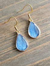 Load image into Gallery viewer, Petal Teardrop Earrings- Handmade Earrings- Resin Dangled Earrings- Flower Earrings- Blue Flower Resin
