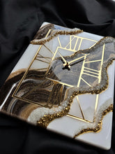 Load image into Gallery viewer, Luxury Epoxy Resin Wall Clock with Gold Accents and Geode Design – Handmade Artistic Decor for Modern Home, Unique Statement Piece
