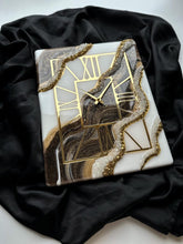 Load image into Gallery viewer, Luxury Epoxy Resin Wall Clock with Gold Accents and Geode Design – Handmade Artistic Decor for Modern Home, Unique Statement Piece

