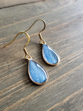 Load image into Gallery viewer, Petal Teardrop Earrings- Handmade Earrings- Resin Dangled Earrings- Flower Earrings- Blue Flower Resin
