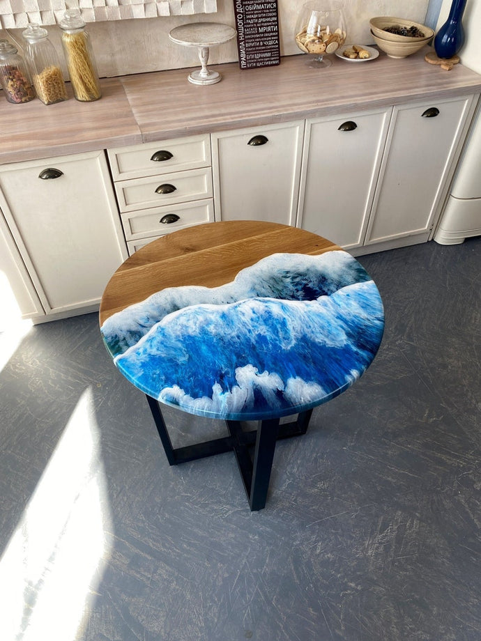 Custom Round Epoxy Table, Coastal Coffee Table, Large Dining Table, Round Kitchen Table, Small Side Table, Beach Style Furniture, New Home