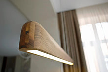 Load image into Gallery viewer, Linear Wooden Hanging Lamp Chandelier,wood ceiling led lamp,dining room modern chandelier,kitchen island lighting,wood pendant linear light, Solid wood

