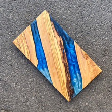 Load image into Gallery viewer, Resin and Wooden Board , Resin Charcuterie Board,Epoxy River Cutting Board,Resin &amp; Olive Wood Charcuterie Board,Shades Blue Charcuterie Board,Resin Cheese Board
