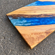 Load image into Gallery viewer, Resin and Wooden Board , Resin Charcuterie Board,Epoxy River Cutting Board,Resin &amp; Olive Wood Charcuterie Board,Shades Blue Charcuterie Board,Resin Cheese Board
