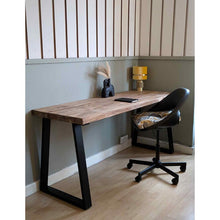 Load image into Gallery viewer, Solid Wood Home Office Desk, Thick Solid Wood Trapezium Desk, Wooden Laptop Desk with Metal Legs
