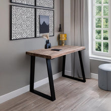 Load image into Gallery viewer, Solid Wood Home Office Desk, Thick Solid Wood Trapezium Desk, Wooden Laptop Desk with Metal Legs
