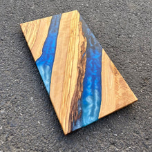 Load image into Gallery viewer, Resin and Wooden Board , Resin Charcuterie Board,Epoxy River Cutting Board,Resin &amp; Olive Wood Charcuterie Board,Shades Blue Charcuterie Board,Resin Cheese Board
