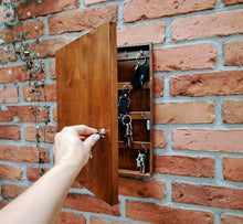 Load image into Gallery viewer, Natural Wooden Extra Large Lockable Hanging Key Box, Key and Lock, Hanging Key Organizer, 35 Key Hooks, Handcrafted Wall Cabinet, Key safe
