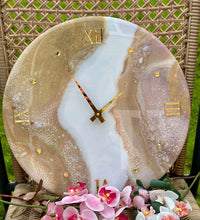 Load image into Gallery viewer, Resin Art Wall Clock: Beige, Lavender &amp; Natural Stone Decor - 10 inch
